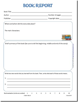 Free Printable Kindergarten Book Report Form